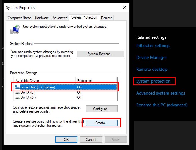 ara Membuat System Restore di Windows 10
